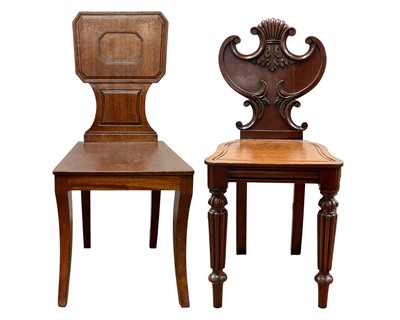 Lot 913 - Two 19th century mahogany hall chairs.