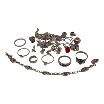Lot 107 - Silver rings/pendants, etc including charms....