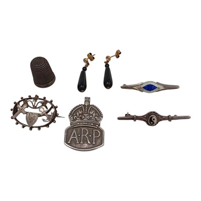 Lot 109 - Assorted Silver, including an ARP lapel badge,...