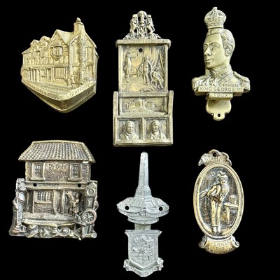 Lot 125 - Six door knockers, five brass, one chrome.