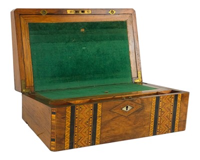 Lot 14 - A Victorian walnut and parquetry inlaid writing slope.