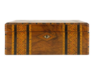 Lot 14 - A Victorian walnut and parquetry inlaid writing slope.