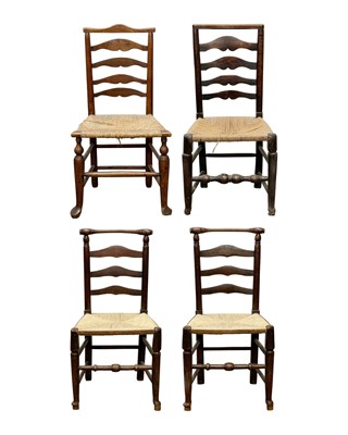 Lot 816 - A pair of Lancashire ash ladderback dining chairs.