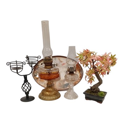 Lot 148 - Two Oil lamps, a Metal candlestick, a silver...