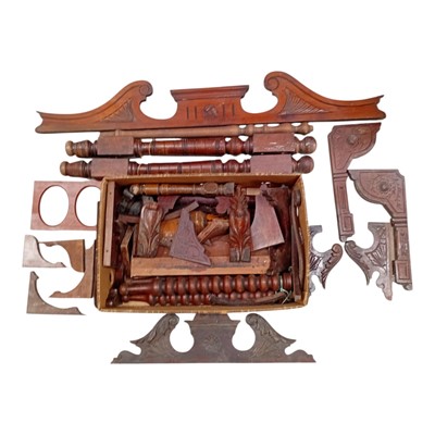 Lot 159 - A box of carved hardwood trim and salvage,...