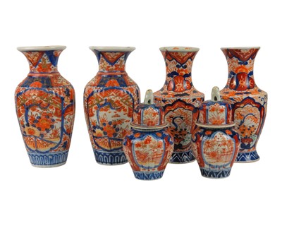 Lot 539 - Three pairs of Japanese Imari porcelain vases.