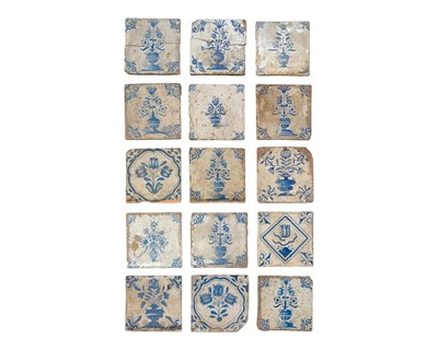 Lot 832 - A collection of floral Delft tiles.