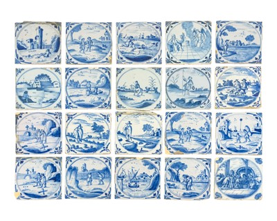 Lot 818 - A collection of Delft tiles.