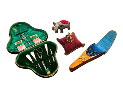 Lot 620 - Sewing Accessories. A Victorian fernware scissor case.