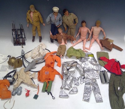 Lot 250 - Six Vintage Action Men, a Deep Sea Diver with...