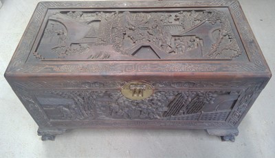 Lot 12 - A Camphor Lined Carved Oak Trunk. 55cm tall,...
