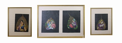 Lot 425 - Four Indian paintings on leaves, in three gilt...