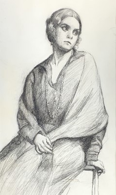 Lot 1028 - Charles SIMS (1873-1928) Posed on a stool...