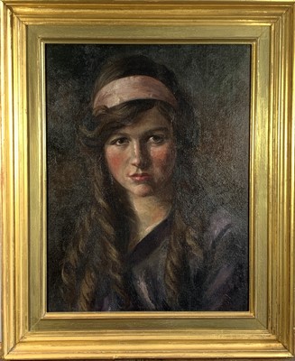 Lot 1027 - Modern British School Portrait of a girl Oil...