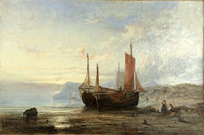 Lot 1029 - Edwin HAYES (1819-1904) Boats Aground Oil on...