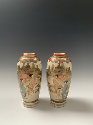 Lot 111 - A pair of Japanese satsuma vases, Meiji Period,...
