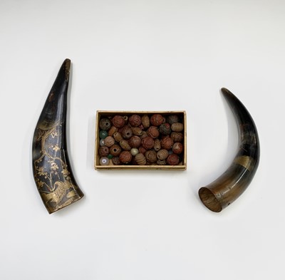 Lot 296 - Two Japanese gilt lacquered horns, signe,...