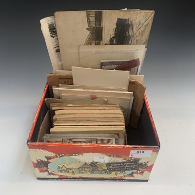 Lot 819 - Postcards & ephemera - tin containing qty of...