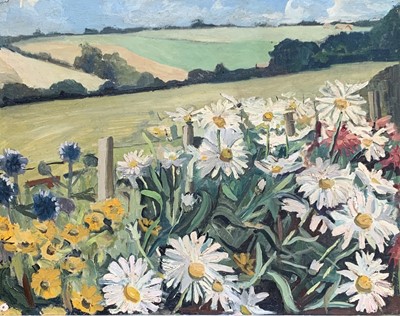 Lot 115 - Flowers in a summer landscape Oil on canvas 40...