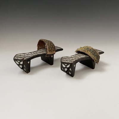 Lot 383 - A pair of Turkish Ottoman wooden and mother of...