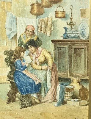 Lot 822 - FERINI The Lesson Watercolour Signed 30 x 21cm