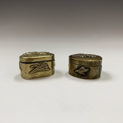 Lot 150 - Two Japanese brass pill boxes, early 20th...