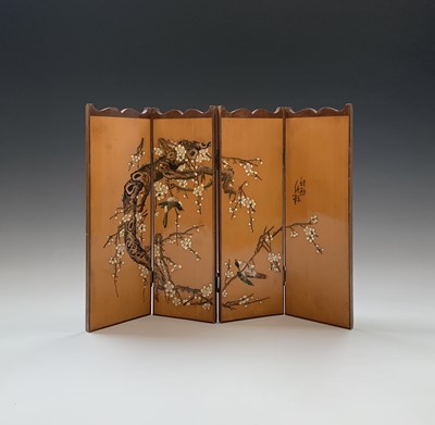 Lot 56 - A Japanese bamboo four-fold table screen,...