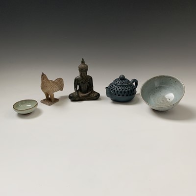 Lot 157 - A Chinese yixing pottery reticulated teapot,...
