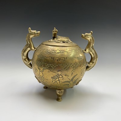Lot 325 - A Chinese koro and cover, the handles modelled...
