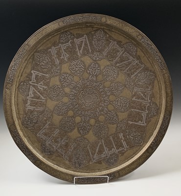 Lot 352 - A Cairoware Mamluk Revival brass tray, Egypt,...