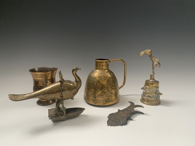 Lot 359 - A Persian brass hanging oil lamp, width 17.5cm,...