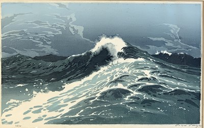 Lot 1227 - Oscar DROEGE (1898-1982) Woodcut Waves Signed...