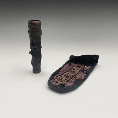 Lot 400 - An Indian inlaid pottery chillum pipe, length...