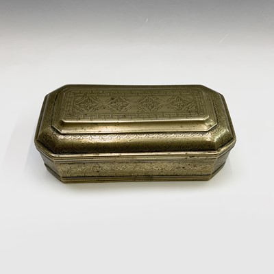Lot 27 - A Malay brass canted rectangular betel box,...
