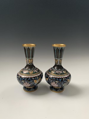 Lot 92 - A pair of Japanese cloisonne vases, decorated...