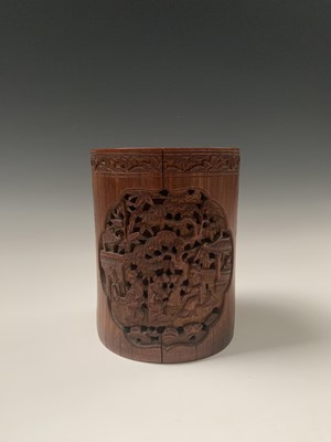 Lot 59 - A Chinese bamboo brush pot, 19th century, with...