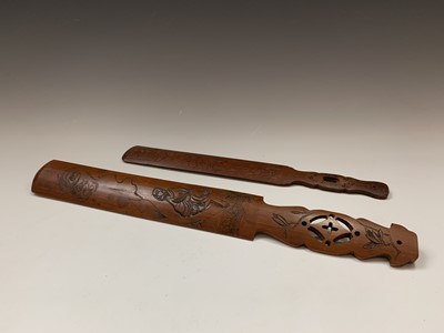 Lot 77 - Two Japanese carved bamboo paper knives, Meiji...