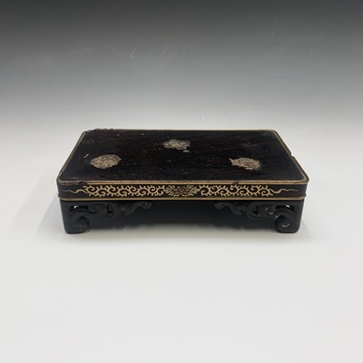 Lot 273 - A Chinese wood and gilt metal inlaid stand,...