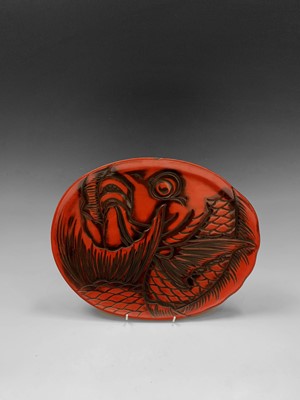 Lot 118 - A Japanese red lacquer tray, early 20th...