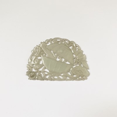 Lot 18 - A Chinese carved & pierced white jade plaque,...