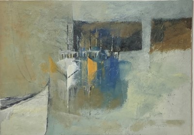 Lot 131 - Michael J. PRAED (1941) Boats Below Oil on...
