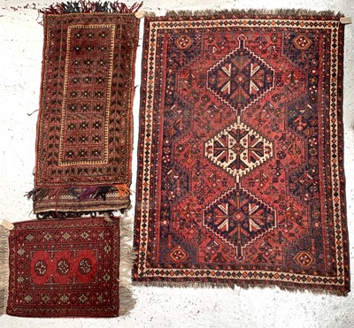 Lot 469 - A Shiraz rug, South West Persia, madder field...