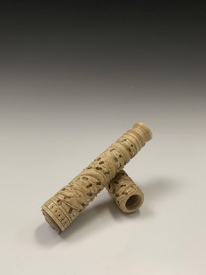 Lot 133 - A Chinese carved ivory part opium pipe, 19th...