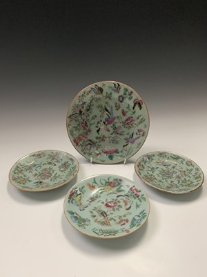 Lot 132 - Four Chinese Canton celadon plates, circa 1900,...