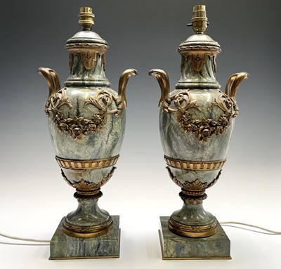 Lot 9 - A pair of French Louis XVI style blue veined...