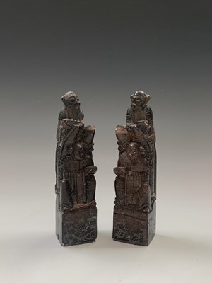 Lot 82 - A pair of Chinese soapstone bookends, early...