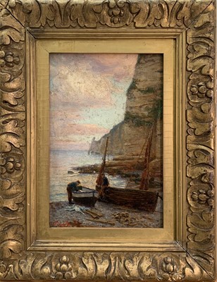 Lot 817 - Fishing Beach Oil on board Indistinctly signed...