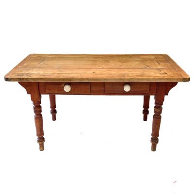 Lot 94 - A Victorian Cornish pine kitchen table, with two frieze drawers.