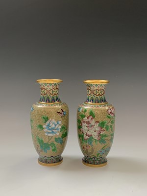 Lot 89 - A pair of Chinese cloisonne vases, decorated...