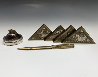 Lot 230 - A silver-mounted nib brush, a set of four Sri...